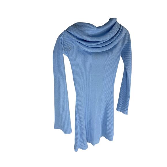 SEROYA Galli Mini Dress Ribbed Off The Shoulder Sexy Elegant Minimalist Blue M - Picture 11 of 11